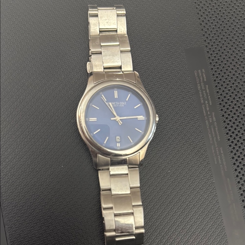 Kenneth Cole Silver and Blue Watch with Minimalist Design